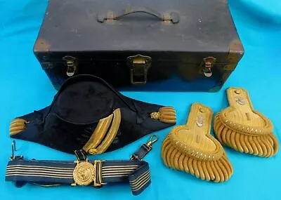 Antique US WW1 Navy Naval Officer's Chapeau Hat Belt French Made Epaulets Cased • $999