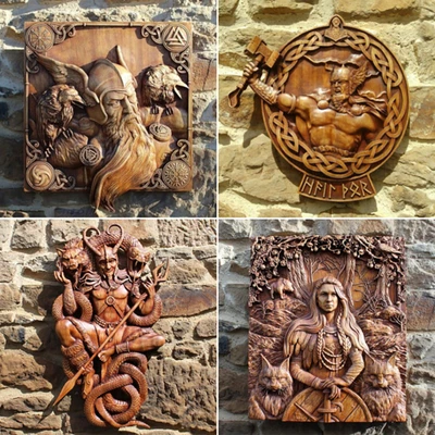 Odin Ravens Viking Mythology Icon Wall Figurines Norse Thor Pagan God Sculpture • £20.80