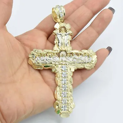 Huge Nugget Last Supper Virgin Mary Cross Pendant Real 10K Yellow White Gold • $1427.79