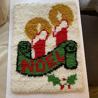 Christmas Noel Latch Hook 16” X 23.5” Completed Rug Wall Hanging Decor Vintage • $18.75