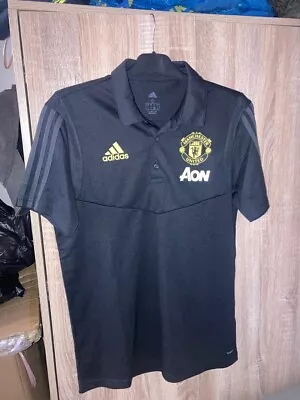 Manchester United Polo Shirt 2019/20 Adidas Black T-Shirt Size Adults Small • £10.99