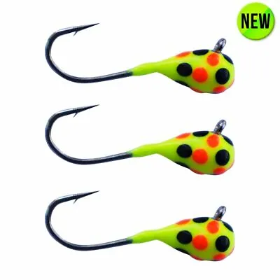 3 Pack-Tungsten Ice Fishing Jigs - CHARTREUSE ORANGE BLACK (6 Size Variations) • $13.95