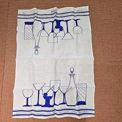 Stained* Lamont 100% Linen Glass Cloth White Blue Wine Martini B0594 26x19 N6a • £7.70