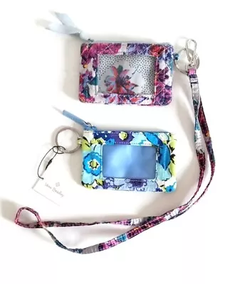 Vera Bradley Zip Id Case And Lanyard Neon Blooms And Blueberry Blooms Floral  • $36.95