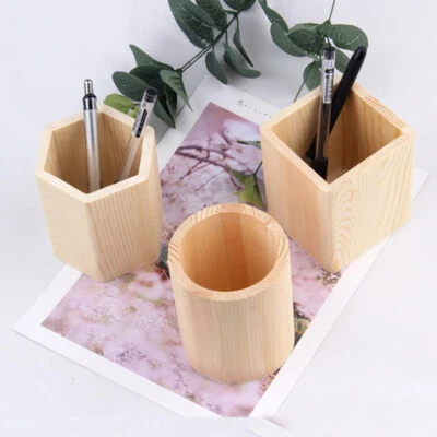 £5.37 • Buy Desktop Wooden Pen Storage Box Pencil Pot Pen Holder Makeup Brush Container H FT