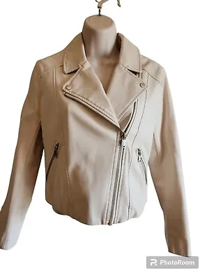 Divided H&M Cream Biker Faux Leather Jacket SZ 4 • $19.95