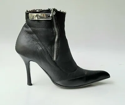 $49.99 • Buy Giuseppe ZANOTTI Black Leather Shearling 38.5 8.5 Zipper Turnlock Ankle Boots
