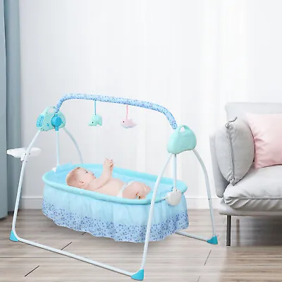 Electric Kid Baby Crib Cradle Infant Rocker Auto Swing Sleeper Bed Cot Bluetooth • £67.04