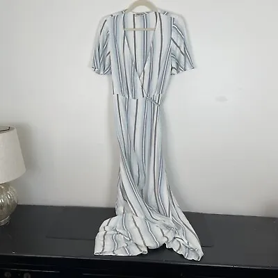 Show Me Your Mumu Dress Womens Small Blue White Stripe Wrap MIDI Resort Vaca • $12.50