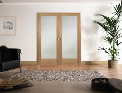 Internal Composite French Doors Shaker 1 Light Frosted Glass P10 Oak Door Pair • £279.99