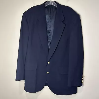 Lands End Men's Wool Navy Blue Jacket Blazer Gold Crest Anchor Buttons Size 44R • $34.88