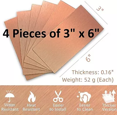 $11.89 • Buy 4-Tiles 3 X6  Brushed Copper Color Aluminum Peel And Stick Tile Backsplash Panel