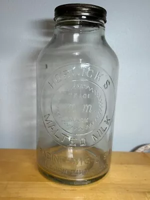 Antique 1900s Horlicks Malted Milk Jar W Lid Racine Wisconsin Clear 1/2 Gallon • $34.95