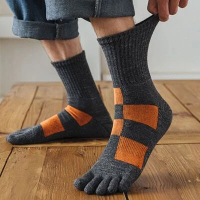 £6.29 • Buy Winter Cotton Grid Five-Toe Socks Men Plaid Five Finger Soccer Tube Socks Sports