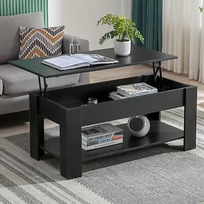 Wooden Coffee Table With Storage Lift Top Up Drawer Shelf Living Room Furniture • £59.99