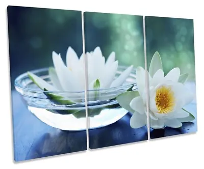 Bathroom Water Lilies Floral Picture TREBLE CANVAS WALL ART Print • £59.99