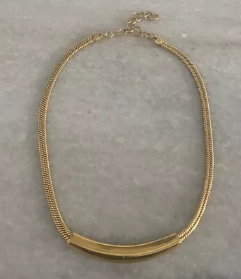 Beautiful Vintage Monet Gold Tone Double Snake Chain Curved Bar Pendant 17.25” • $15