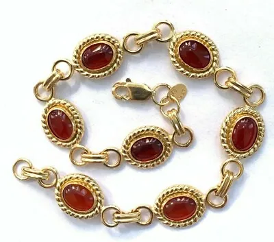 Vintage 14kt. Gold Fill (Marked)  Fancy Genuine Carnelian Linked Bracelet 7.5   • $24.99