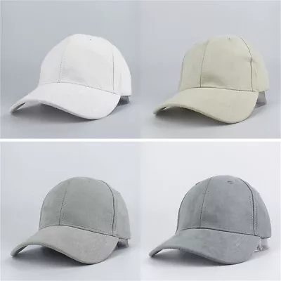 Solid Color Suede Leather Baseball Cap Adjustable Strapback Hat For Men Women • £9.77