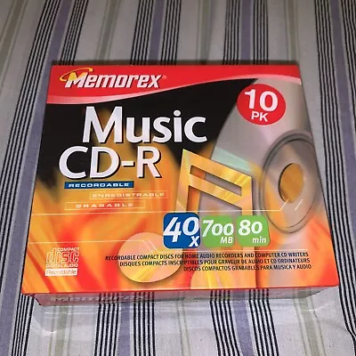 Memorex Music CD-R Recordable Erasable Blank CDs Write 40X 700 MB 80 Min 10 Pack • $8