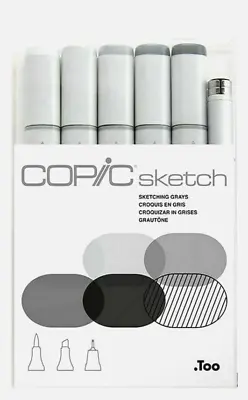 COPIC Sketch Markers 6 PK SKETCHING GRAYS W/Multi-Liner SP .05 • $19.95