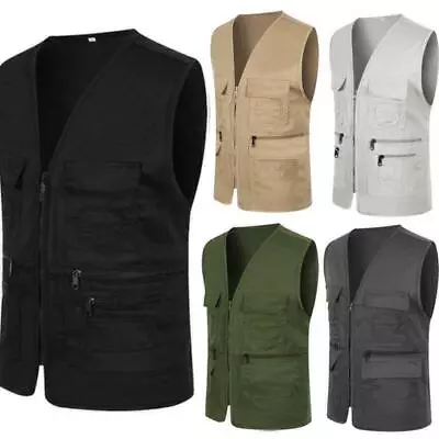 MensQuality Safari Vest Hiking Fishing Gilet Jackets Hunting Waistcoat Outdoor↑ • £13.51