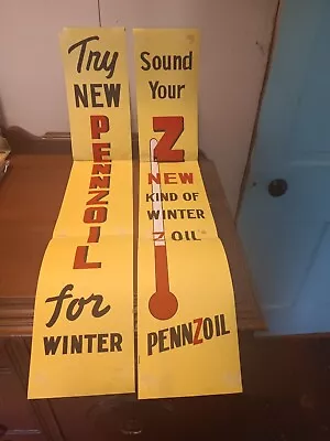 2 Vintage Pennzoil New Z Oil For Winter Window Signs • $39.99