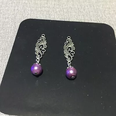 2 Purple Coloured Bead Charms Make Earrings Jewellery And Crafts • £1