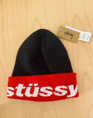 £40 • Buy Stussy Helvetica Jacquard Beanie Black And Red