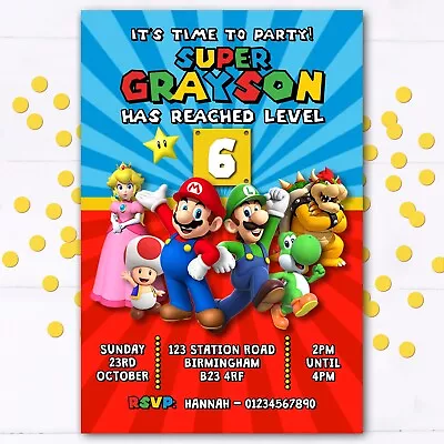 Personalised Super Mario Party Invitations Birthday Invites 10 Pack • £5.95