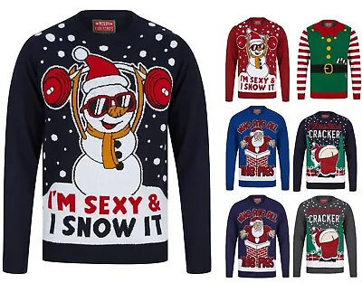 £16.99 • Buy Mens Christmas Jumper Funny Novelty Xmas Pullover Sweater Knitted Santa Reindeer