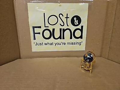 Mini Rotating Globe Inlaid Lapis Semi Precious Gem Stones Metal Stand *SEE PICS* • $35