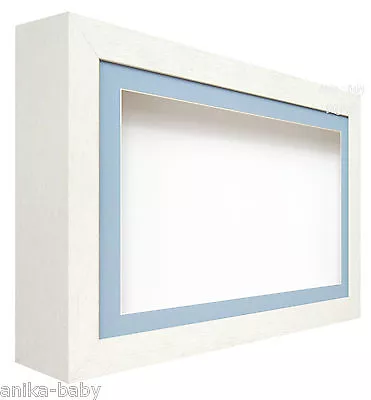 New Large Deep Shadow White / Blue Box Display Frame For Baby Boy Casts Medals • £63.78