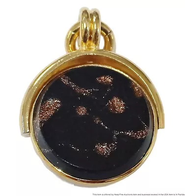 Vintage Intaglio Gold Filled Large Round Black Pocket Watch Fob Pendant • $0.99