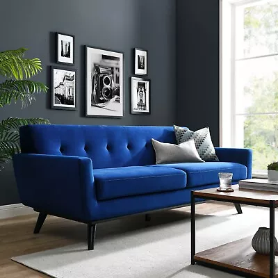 Modway Engage Mid-Century Modern Performance Velvet Sofa In Navy • $958.27