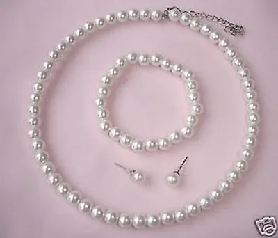 £2.49 • Buy White Or Cream Faux Pearl Or Crystal Choker Necklace, Earrings & Bracelet Set