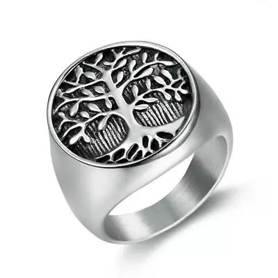 Mens Celtic Tree Of Life Stainless Steel Ring Band Black & Silver Size 7 To 15 • $10.52