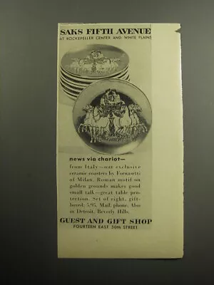 1957 Saks Fifth Avenue Advertisement - Coasters By Fornasetti Of Milan • $19.99