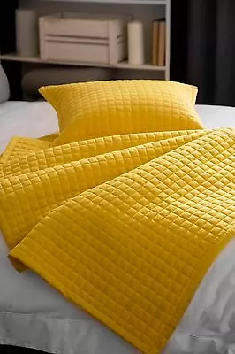 Lightly Quilted Cotton Rich Bedspread Bed Runner Filled Cushion Saffron Yellow • £16.99