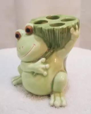 Vintage Ceramic Frog Flower- Frog Glazed- Bud Vase- Floral Arrangement Toad-19 • $10