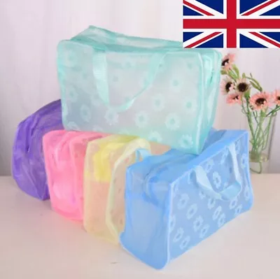 Floral Print Transparent Waterproof Makeup Cosmetic Bag Travel Wash Shower UK • £3.25