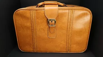 Vintage Faux Leather Luggage Travel Bag Khaki 22  X 14  X 6.5  • $18