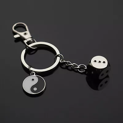 Dice Keychain Keyring Metal Car Clip On Bag Key Ring Key Holder Yin Yang Charm • $7.29