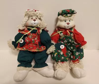 VTG House Of Lloyd 2 Porcelain Christmas Bunny Dolls Hip & Hop Shelf Sitters • $19.95