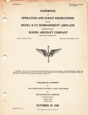 1942 Aaf Boeing B-17c Flying Fortress Pilots Flight Manual Aircraft Handbook-cd • $44.99