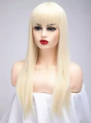 BESTUNG 24 Inches Long Straight Blonde Wigs For With Fringe Women Ladies Synthet • £18.45