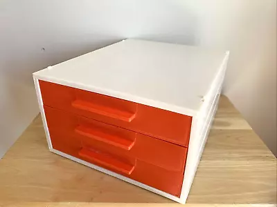 Vintage MOD Space Age Orange Plastic Stackable 3 Drawer DESK Storage Organizer • $39.99