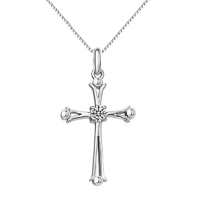  Crystal Cross Pendant Necklace 925 Sterling Silver Women's Jewellery Gift Uk • £3.45