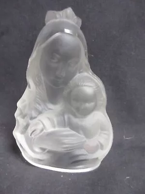 Frosted Glass Mary W Jesus Madonna W Crown & Child Figurine  5  Tall Ex! • $5.95