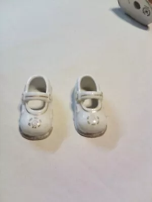 Set Of 2 Porcelain Baby Shoes Japan Gold Trim 2.5 X 1.25 Miniature  • $15